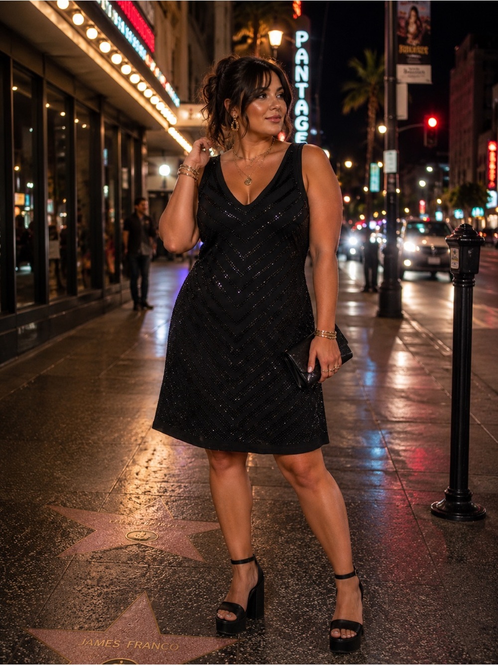 Philosophy Black V-Neck Sleeveless Midi Dress with Chevron Beading